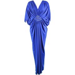 Vintage Marjon Couture Blue Jersey Grecian Goddess Dress, 1970s