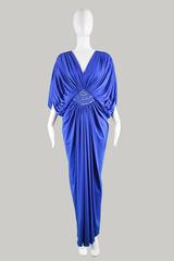 Vintage Marjon Couture Blue Jersey Grecian Goddess Dress, 1970s