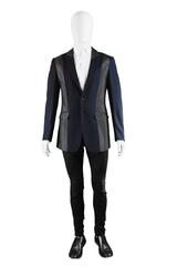 Thierry Mugler Men's Vintage Navy Blue Wool & Black Leather Panel Blazer