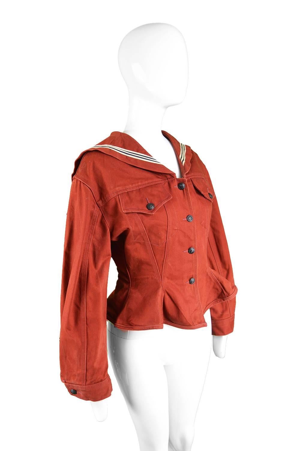 Women's Jean Paul Gaultier Vintage Womens Red Corset Style Denim Jacket, 1980s
