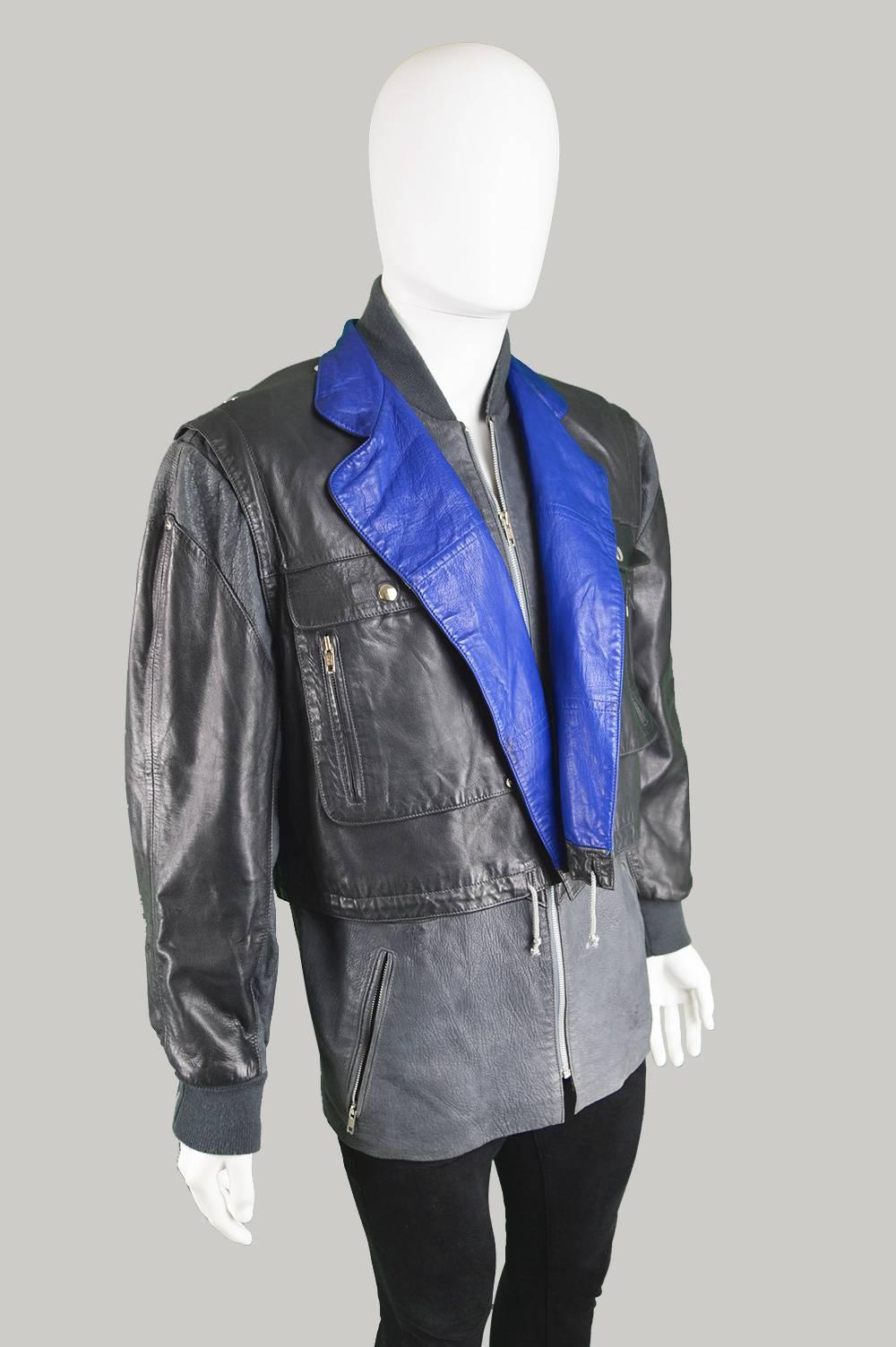 Claude Montana Men's Lambskin Leather Jacket with Detachable Vest, 1980s In Excellent Condition In Doncaster, South Yorkshire