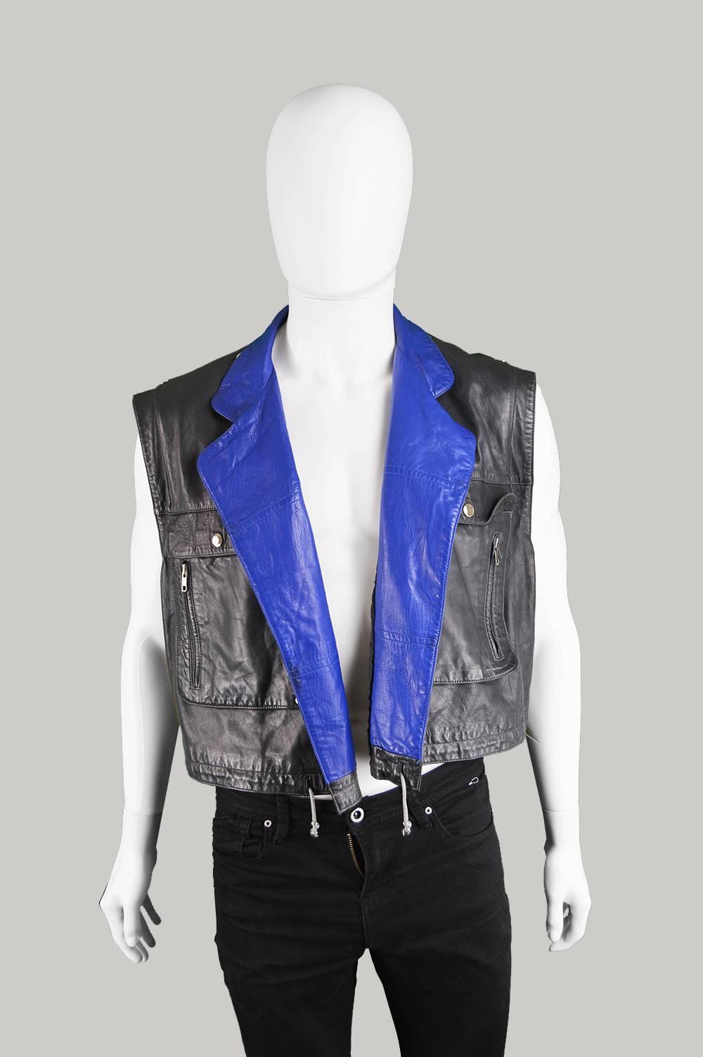 Gray Claude Montana Men's Lambskin Leather Jacket with Detachable Vest, 1980s