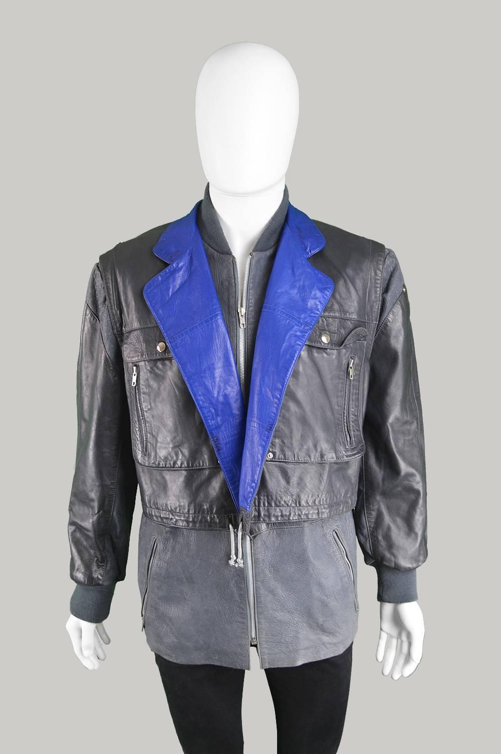 Claude Montana Men's Lambskin Leather Jacket with Detachable Vest, 1980s 2