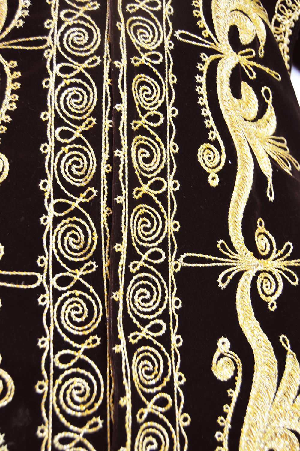 Brown Velvet Full Length Vintage Gold Embroidered Cape, 1970s at ...