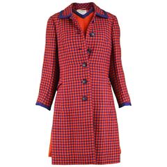 Jean Patou Red & Navy Houndstooth Check Two Piece Jacket & Dress Suit, 1960s 7