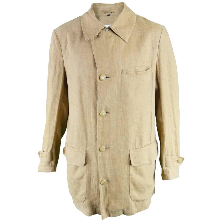 Cerruti 1881 Men's Linen Minimalist Vintage Khaki Jacket, 1990s at