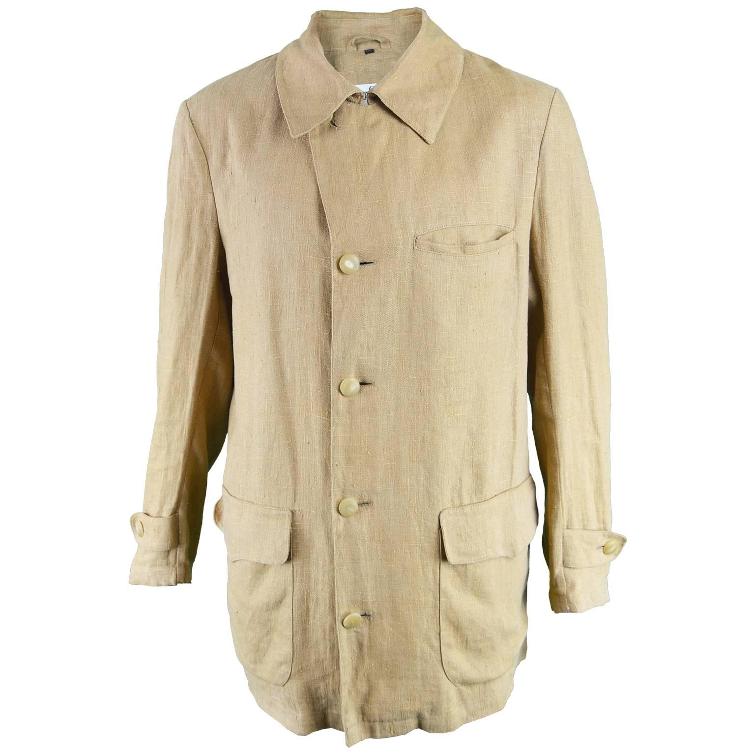 Cerruti 1881 Men's Linen Minimalist Vintage Khaki Jacket, 1990s