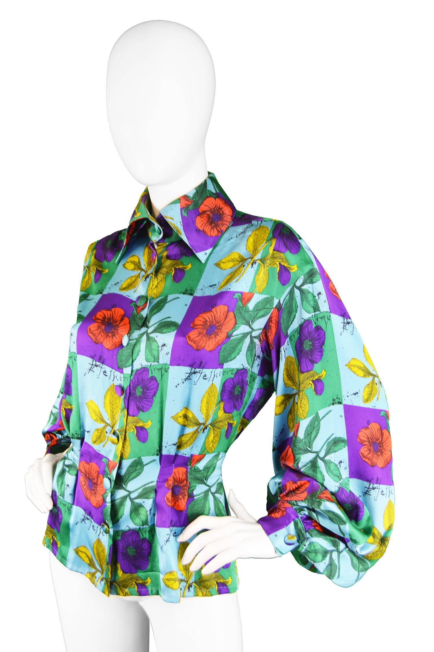 Women's Christian Lacroix Vintage Silk Balloon Sleeve Botanical Print Blouse, 1990s For Sale