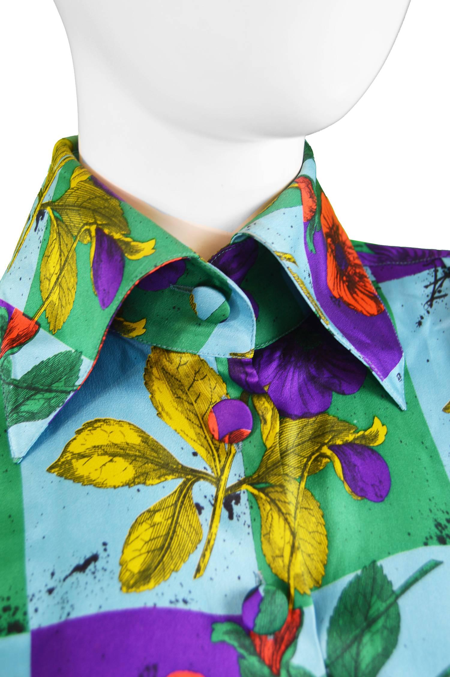 Christian Lacroix Vintage Silk Balloon Sleeve Botanical Print Blouse, 1990s In Excellent Condition For Sale In Doncaster, South Yorkshire