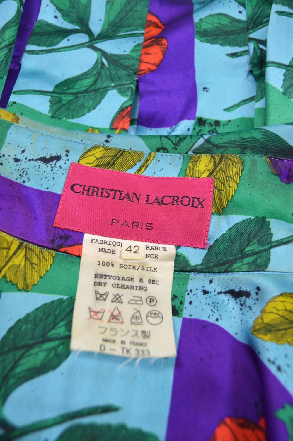 Christian Lacroix Vintage Silk Balloon Sleeve Botanical Print Blouse, 1990s For Sale 5