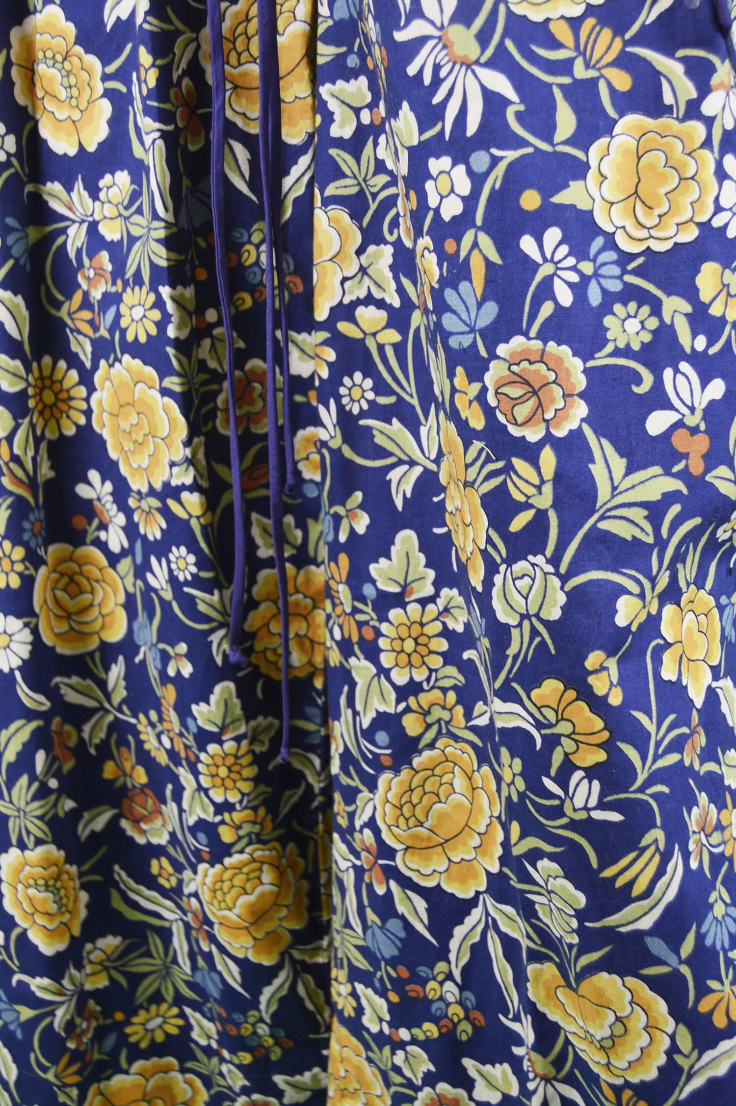 Liberty of London Floral Print Vintage Cotton Palazzo Jumpsuit, 1970s 2