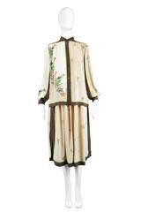 Domitilla Signed Italian Silk Brown & Cream Italian Silk Two Piece, 1970s