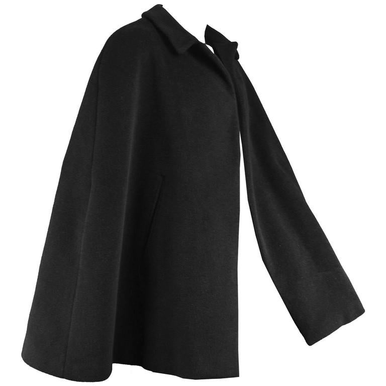 Rare Hardy Amies Mens Vintage Black Wool Cape Coat, 1960s at 1stDibs