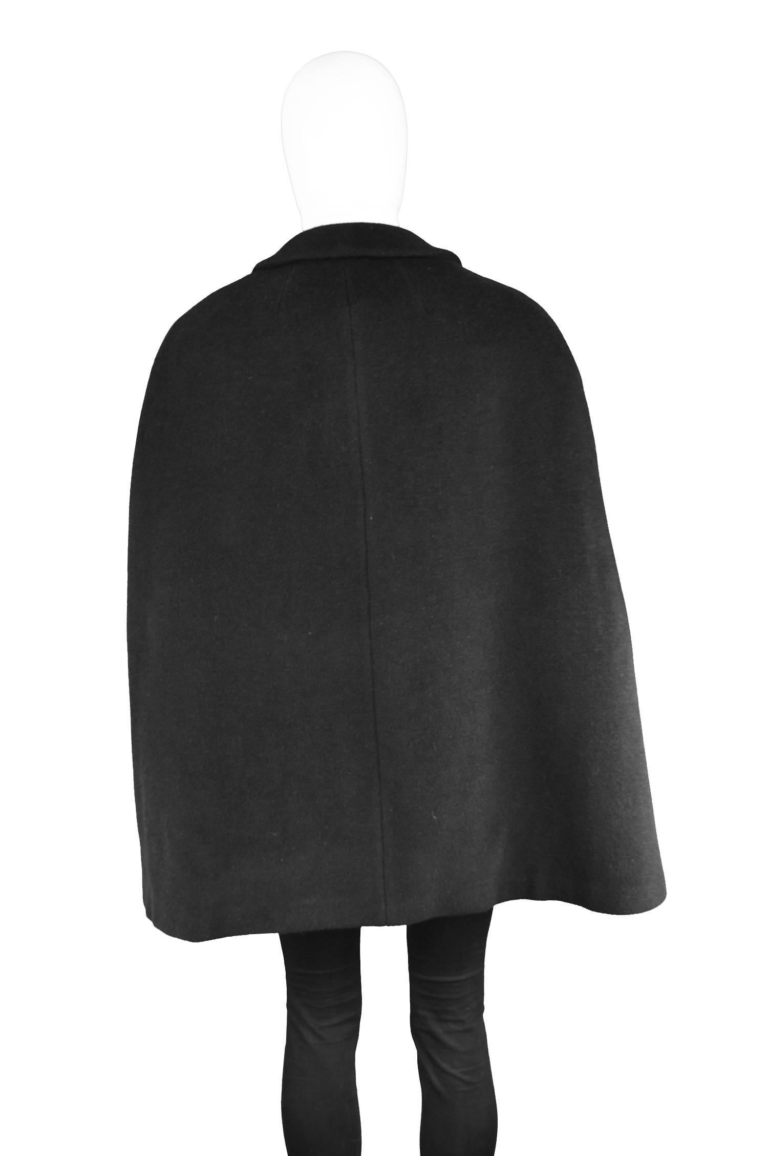 Women's or Men's Rare Hardy Amies Mens Vintage Black Wool Cape Coat, 1960s 