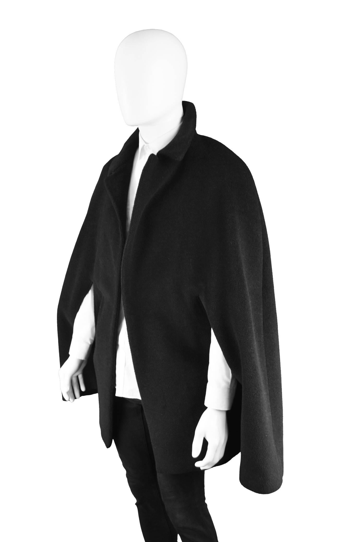 Rare Hardy Amies Mens Vintage Black Wool Cape Coat, 1960s  In Excellent Condition In Doncaster, South Yorkshire