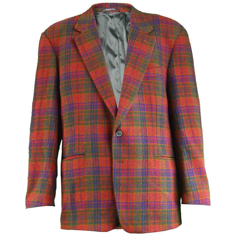 Missoni Uomo Vintage Men''s Multicoloured Checked Italian Wool Blazer,  1980s For Sale at 1stDibs