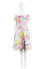 Arnold Scaasi Vintage White Cotton & Transparent Sequin Dress, 1980s