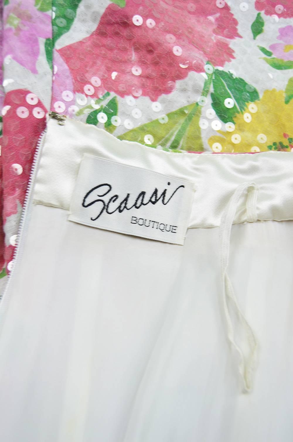 Arnold Scaasi Vintage White Cotton & Transparent Sequin Dress, 1980s 4