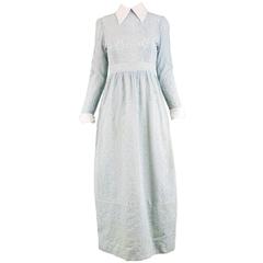 Victor Costa Pale Mint Broderie Anglaise & Organza Maxi Dress, 1970s