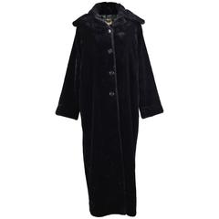 Vintage Romeo Gigli Midnight Blue Maxi Length Faux Fur Cocoon Coat, Fall 1997
