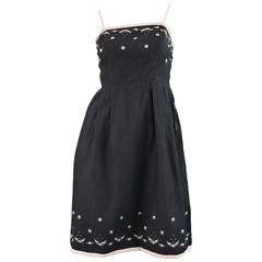 Anne Valore of Paris Couture Black Cotton Dress with Floral Embroidery, 1960s 12