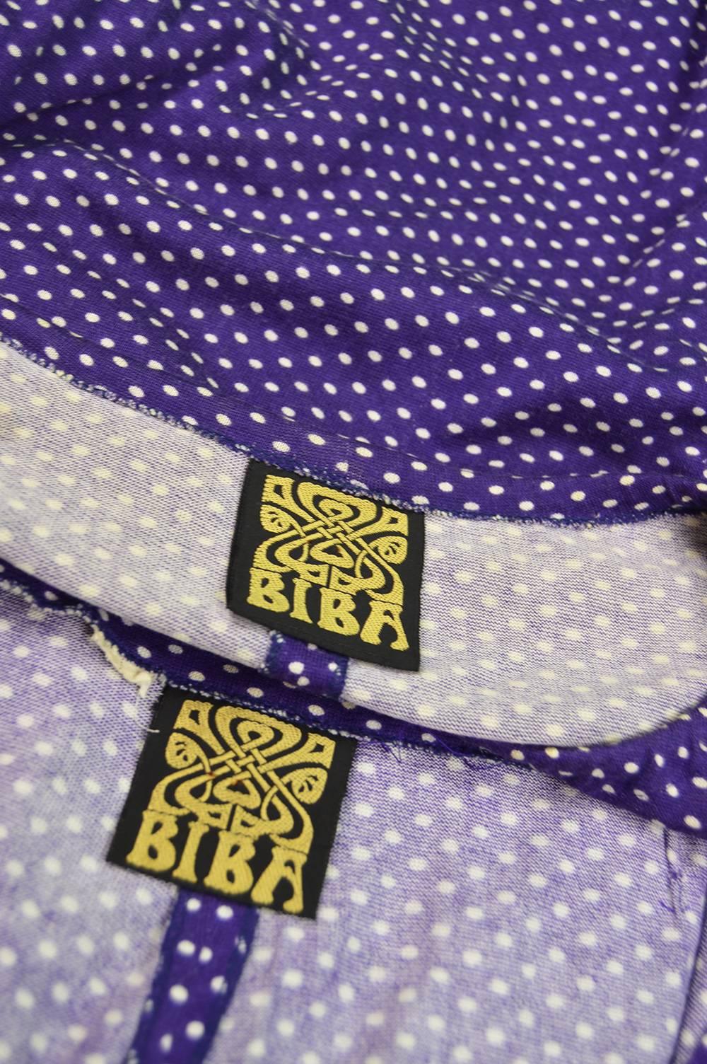 Biba Purple Polka Dot Two Piece Tunic Top and Palazzo Pant Suit, 1970s 3