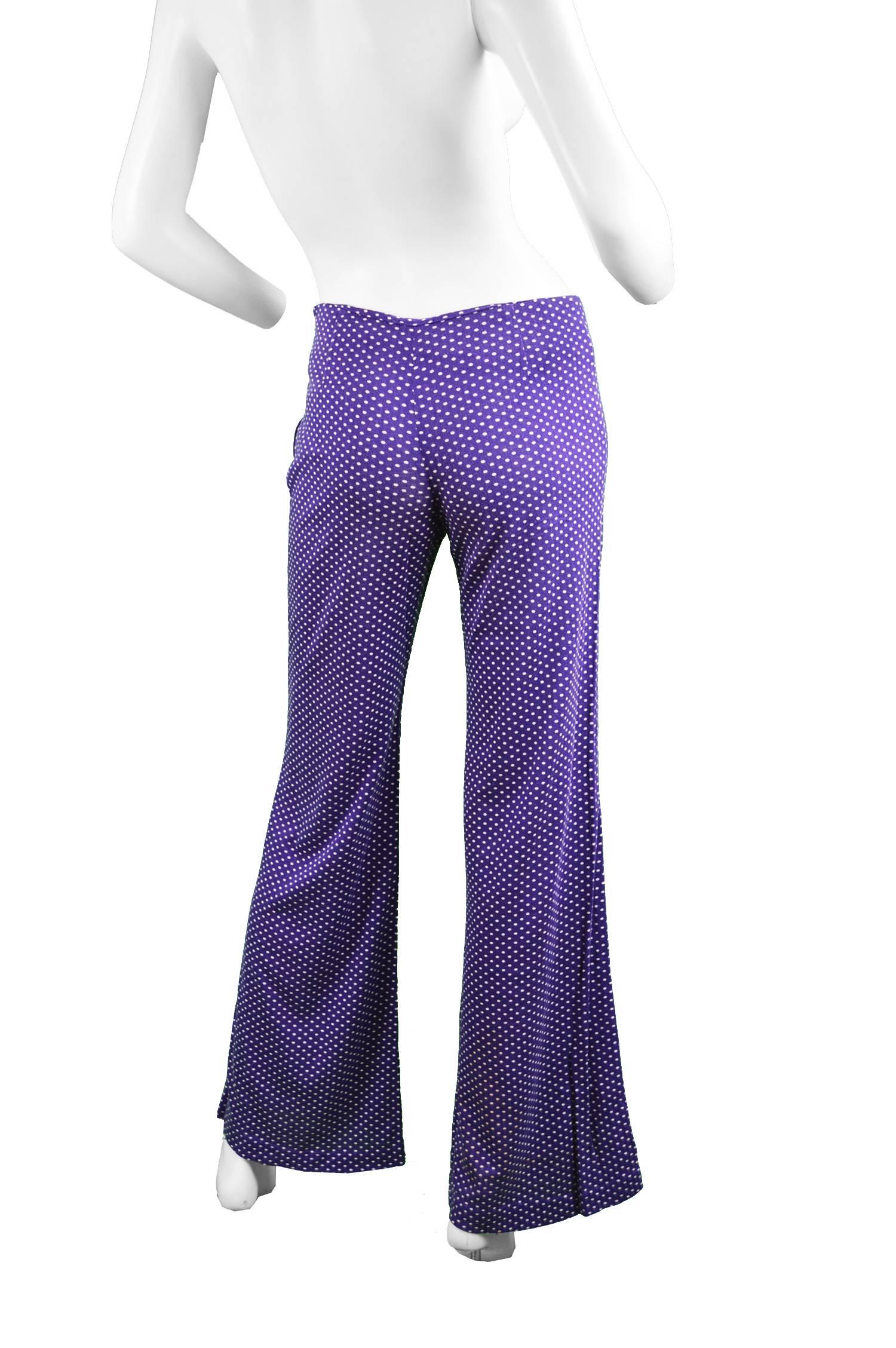 Biba Purple Polka Dot Two Piece Tunic Top and Palazzo Pant Suit, 1970s 2