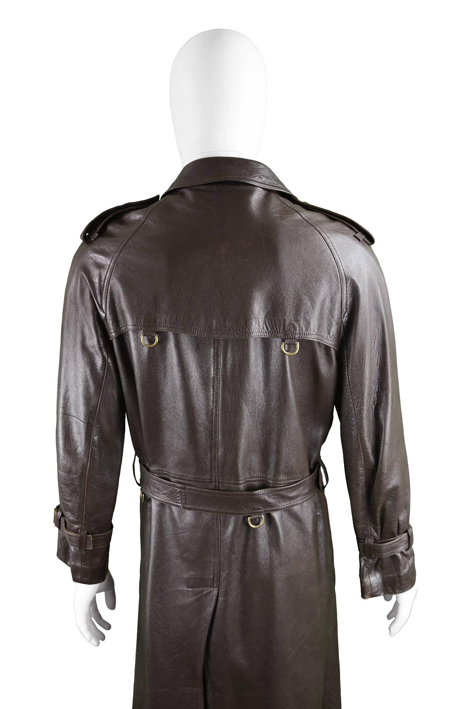 Burberry Men's Brown Leather Vintage Belted Trench Coat, 1960s 2