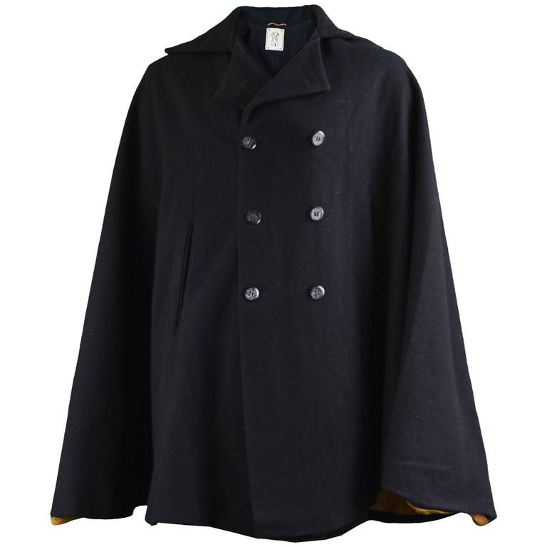 Way In Men's Double Breasted Black Vintage Mod Wool Cape, 1960s For ...
