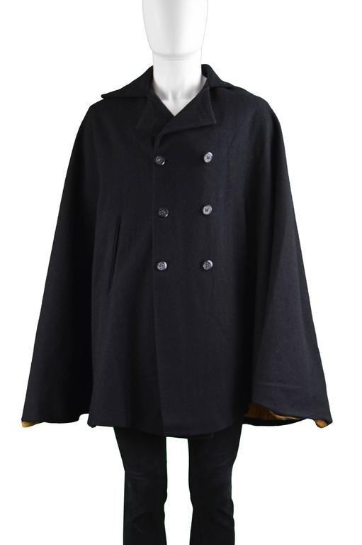 Way In Men's Double Breasted Black Vintage Mod Wool Cape, 1960s