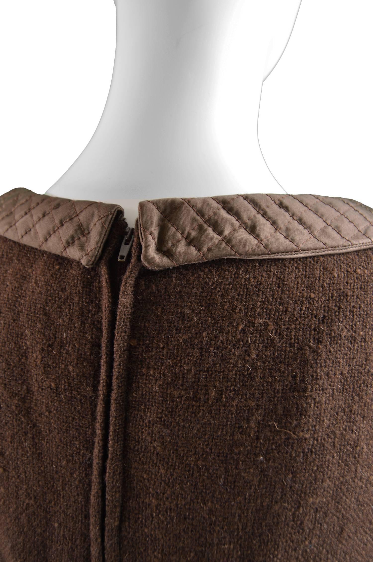 Marcel Fenez Vintage Brown Wool Dress with Quilted Peter Pan Collar 1960s 1