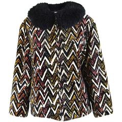 Val Hughes Chenille Tapestry Boho Jacket with Black Shearling Collar, 1970s 9