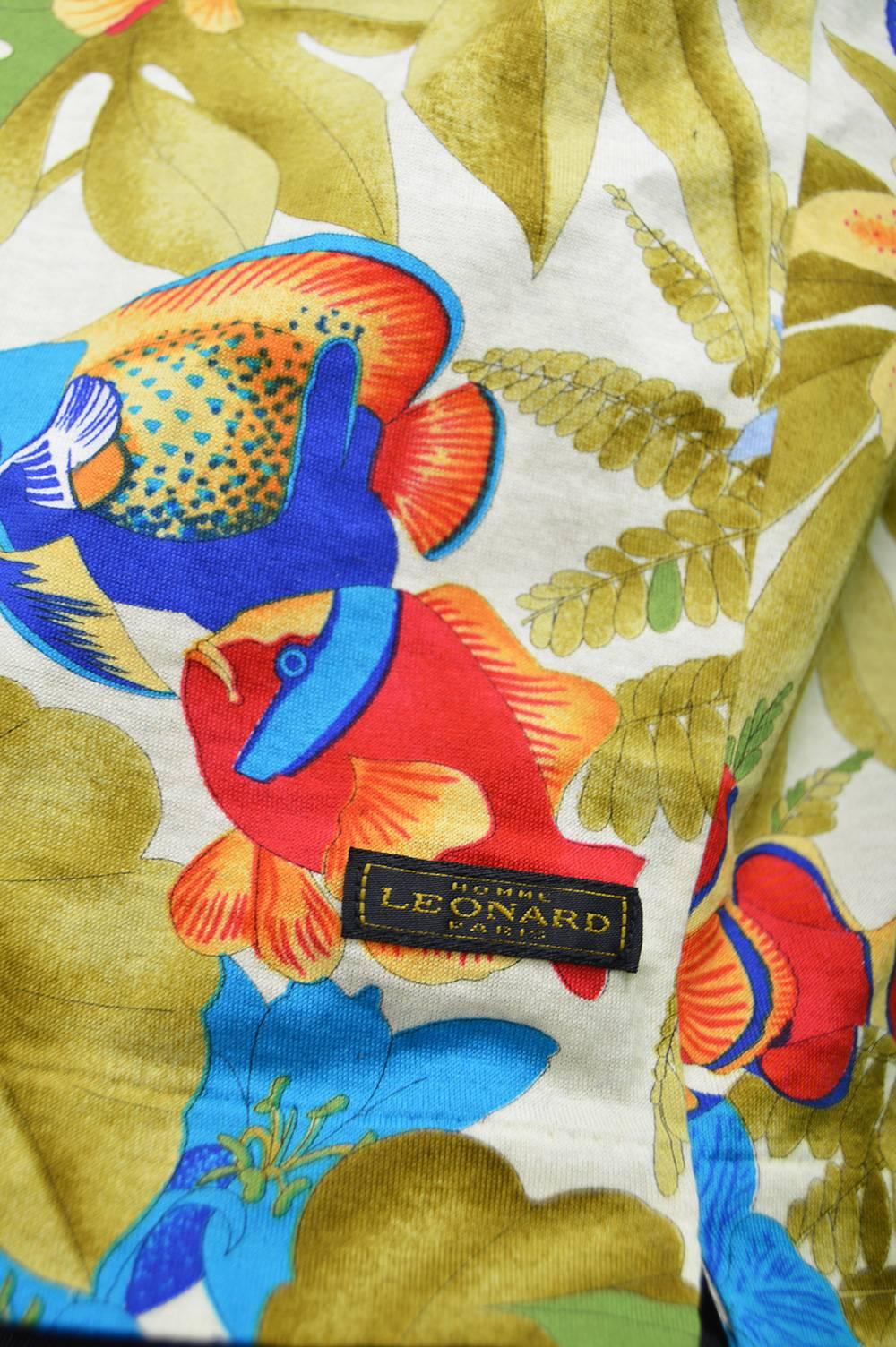 Leonard Paris Homme Vintage Men's Tropical Fish Print Polo T Shirt, 1990s In Excellent Condition In Doncaster, South Yorkshire