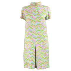 Pierre Cardin for Takashimaya Zig Zag Print Linen Mod Shirt Dress, 1960s 4