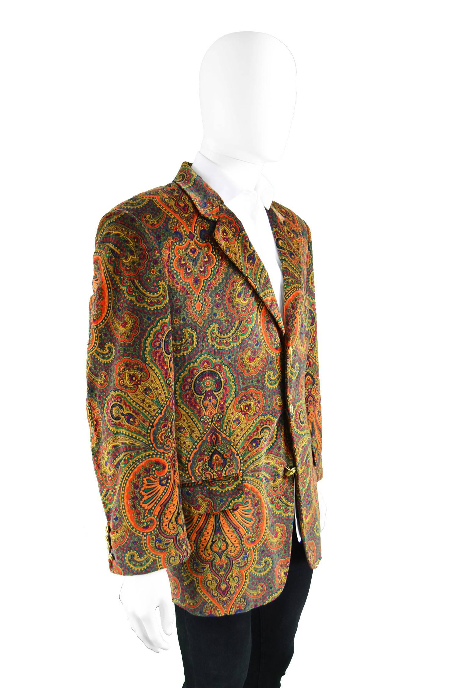 Brown Moschino Vintage Men's Unworn with Tags Velvet Paisley Blazer Jacket, 1980s  For Sale