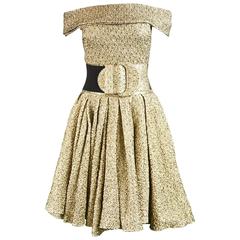 Pancaldi & B Gold Quilted Lamé Tulle Three Piece Bodysuit Skirt Ensemble, 1980s