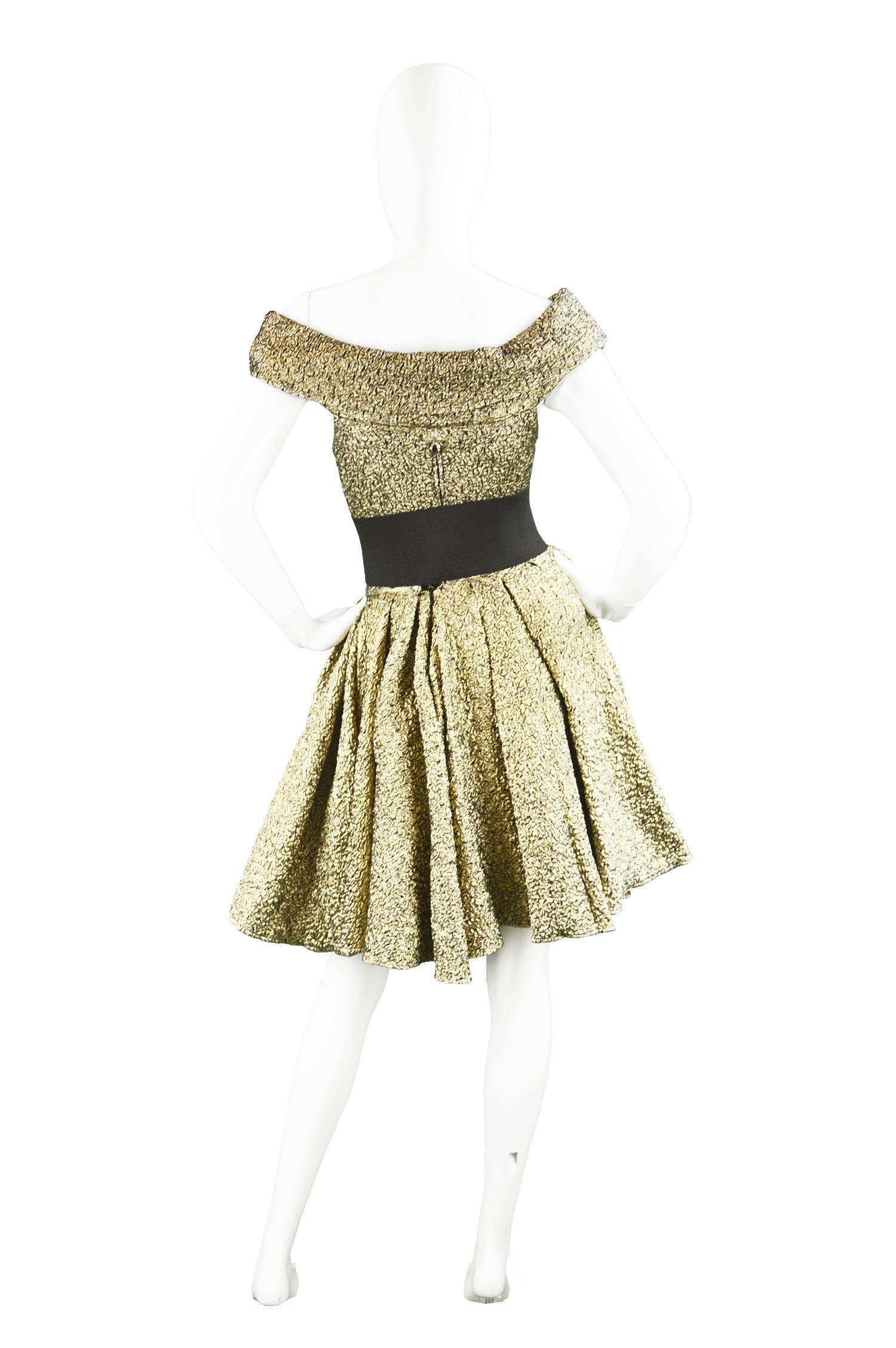 Pancaldi & B Gold Quilted Lamé Tulle Three Piece Bodysuit Skirt Ensemble, 1980s 4