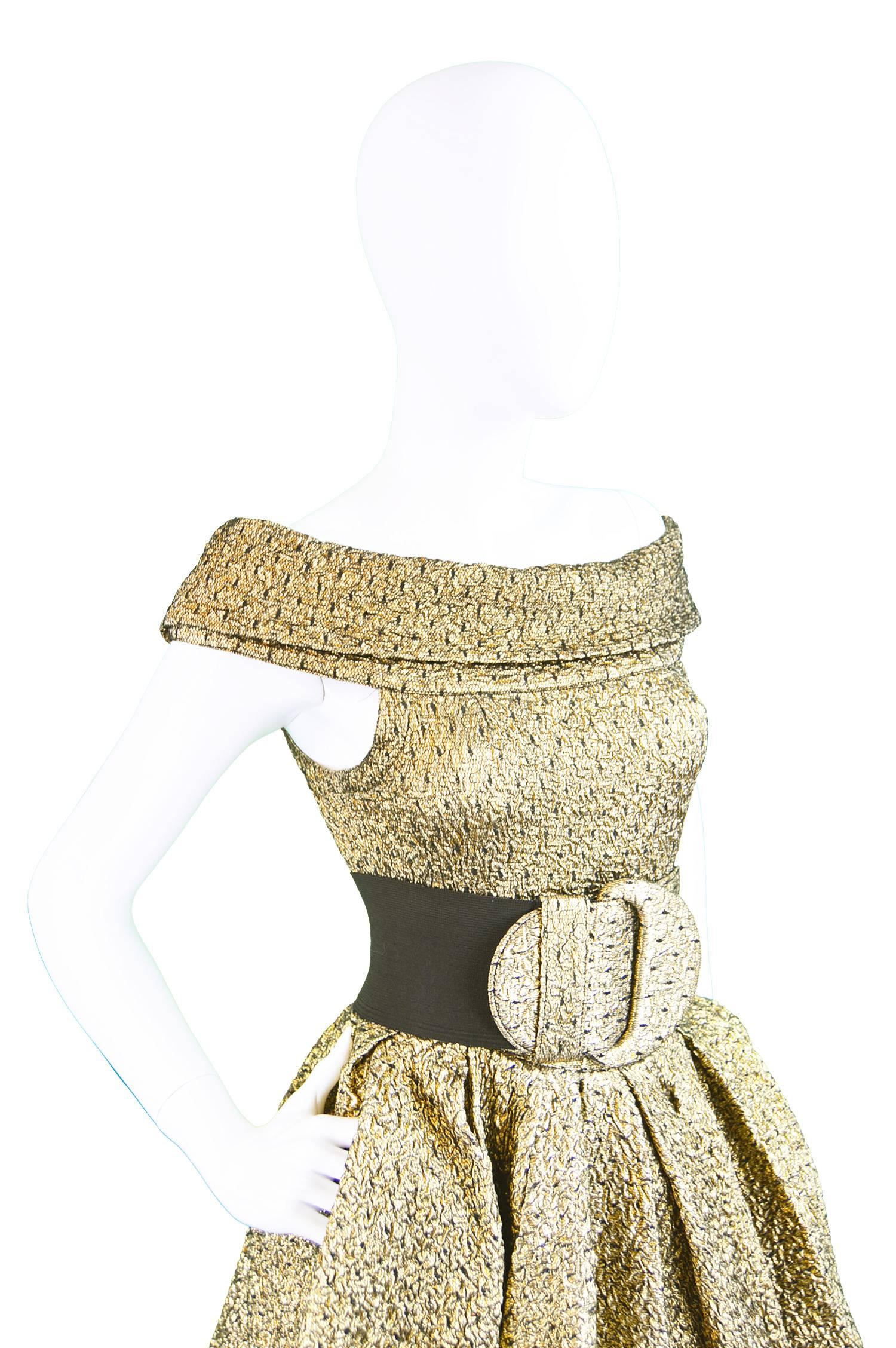 Pancaldi & B Gold Quilted Lamé Tulle Three Piece Bodysuit Skirt Ensemble, 1980s 2