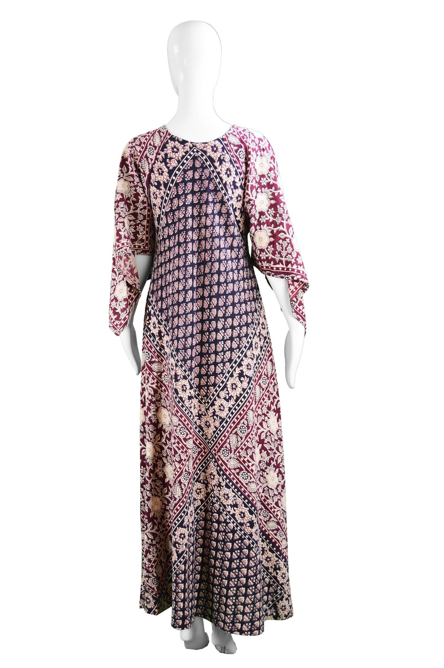 Vintage 1970s Indian Cotton Maxi Kaftan Dress with Pointed Angel Sleeves 2