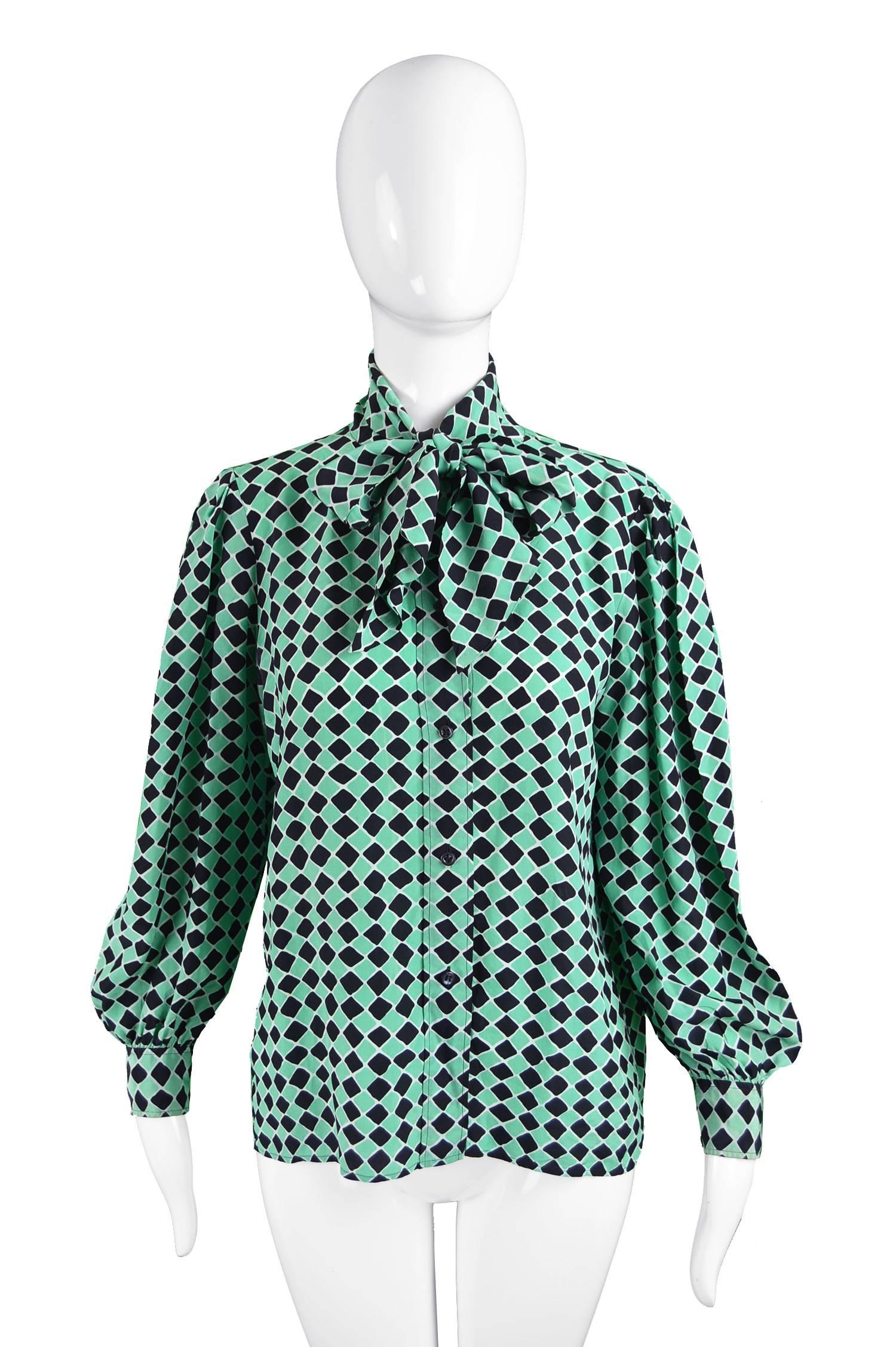 green pussybow blouse