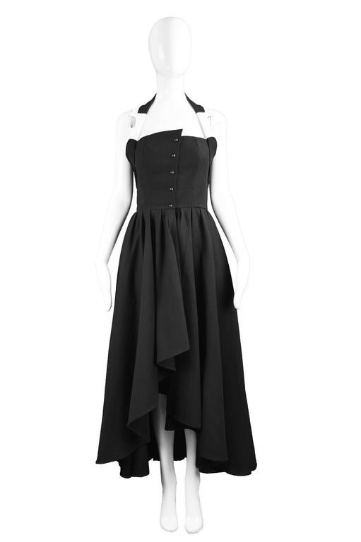 Thierry Mugler Black and White Cotton Piqué Halterneck Evening Dress ...
