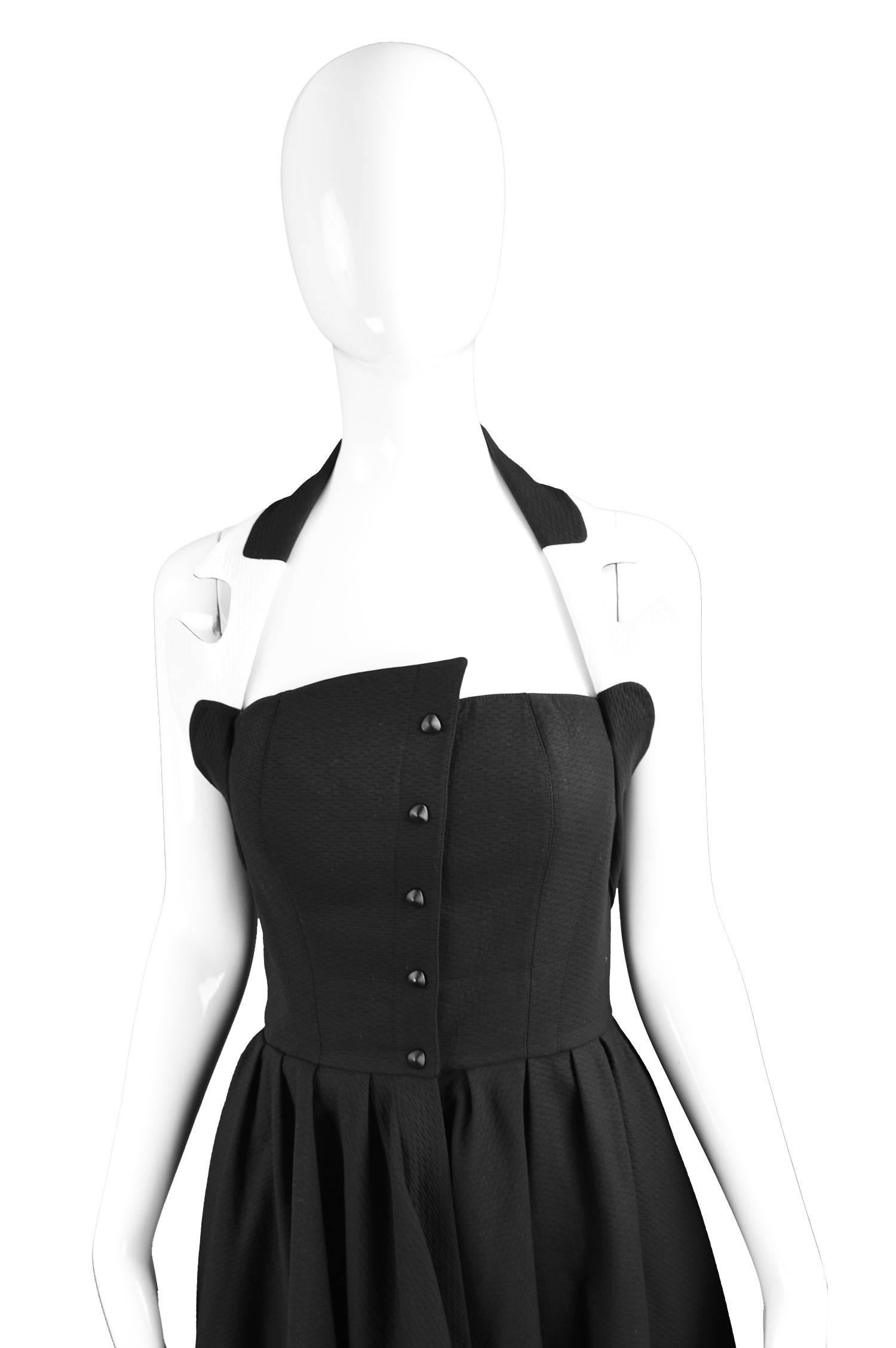 Gray Thierry Mugler Black & White Cotton Piqué Halterneck Evening Dress, 1980s