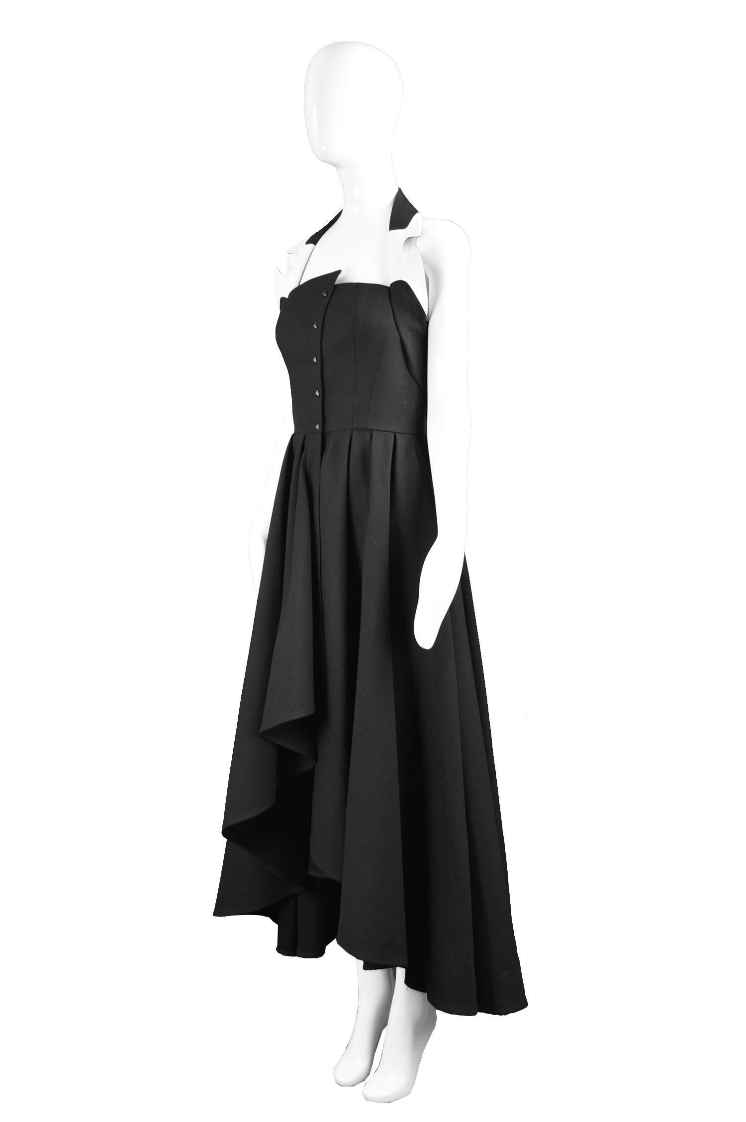 Thierry Mugler Black & White Cotton Piqué Halterneck Evening Dress, 1980s 2