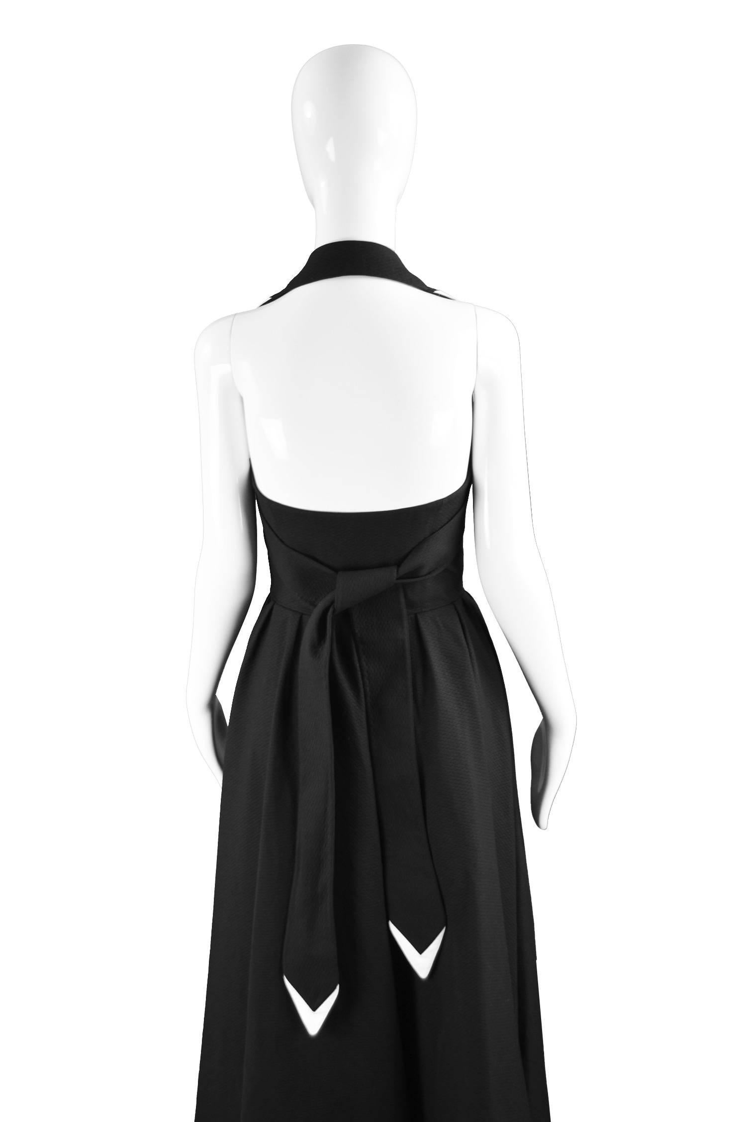 Thierry Mugler Black & White Cotton Piqué Halterneck Evening Dress, 1980s 3