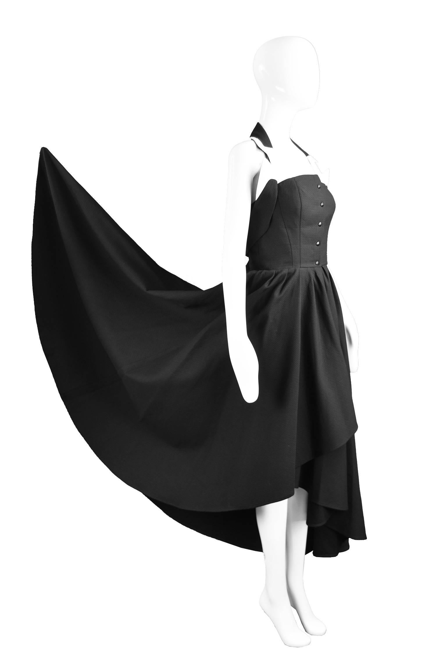Thierry Mugler Black & White Cotton Piqué Halterneck Evening Dress, 1980s 1