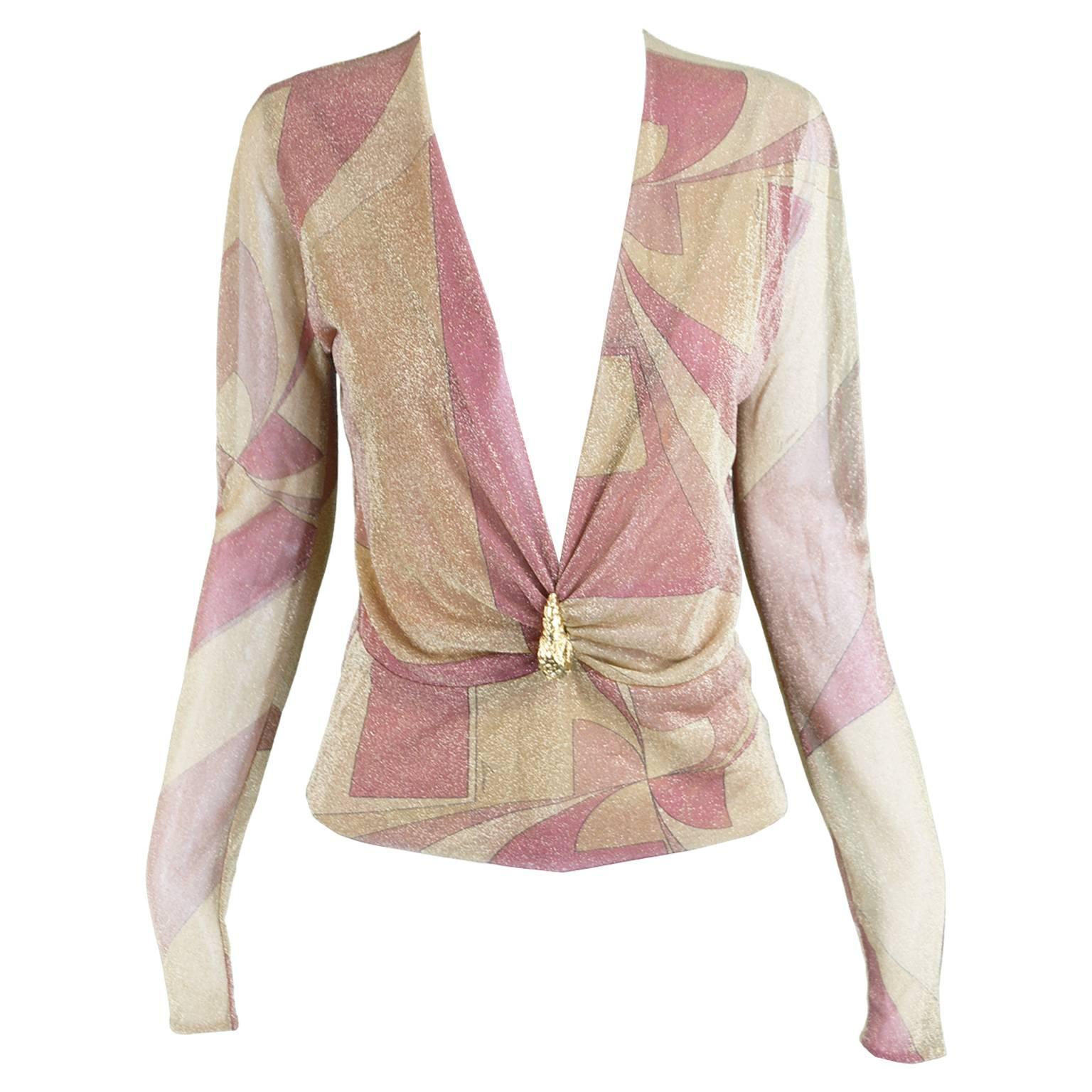 Tom Ford for Gucci Plunging Neckline Gold and Pink Lurex Blouse, A / W 2000