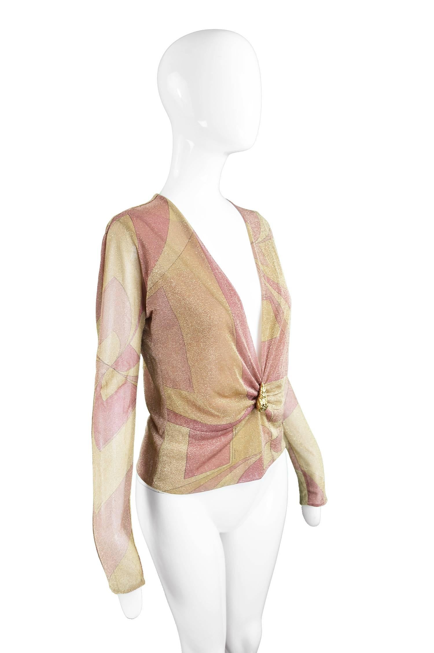 Tom Ford for Gucci Plunging Neckline Gold and Pink Lurex Blouse, A / W 2000 In Good Condition In Doncaster, South Yorkshire