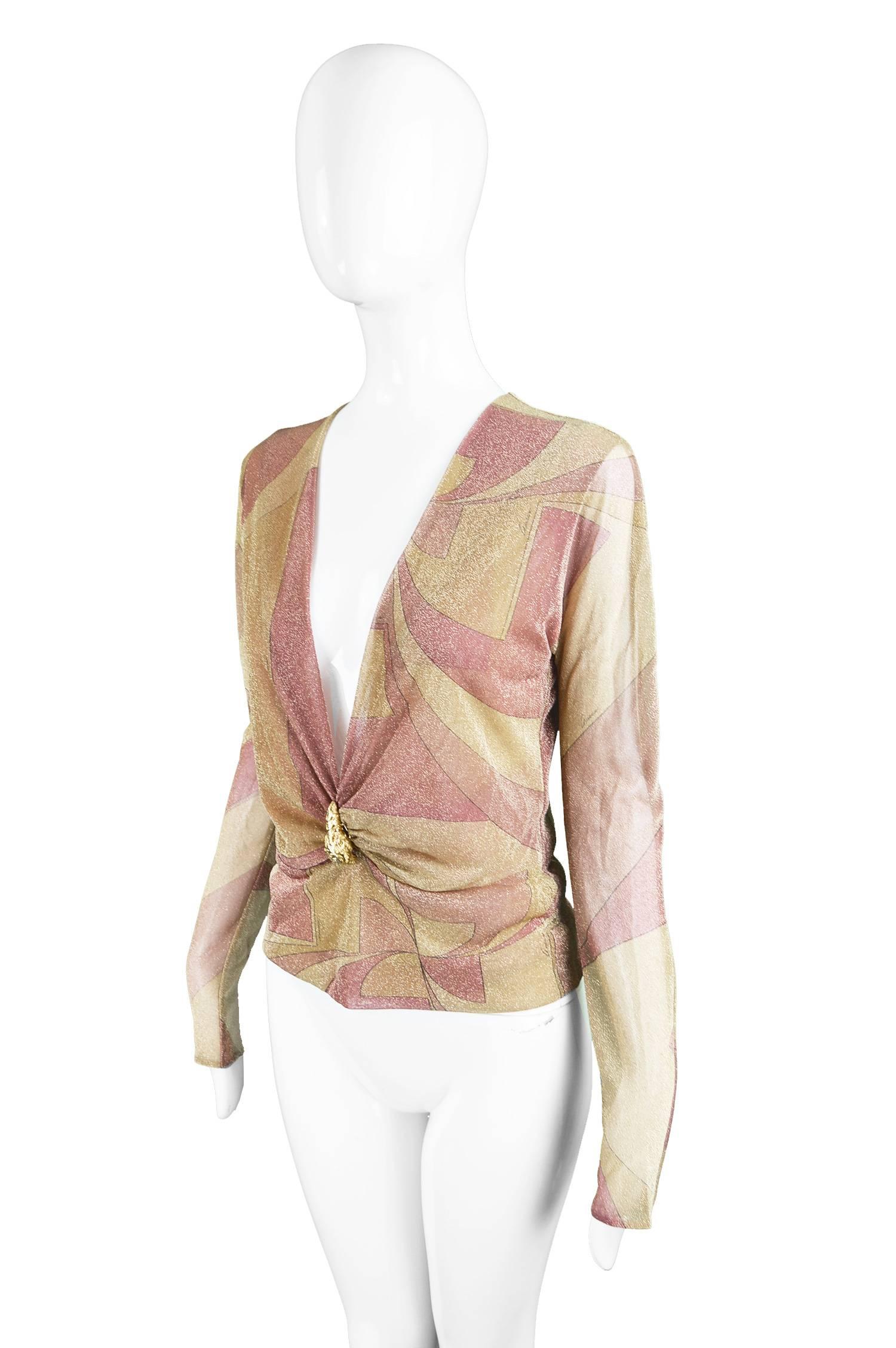 Tom Ford for Gucci Plunging Neckline Gold and Pink Lurex Blouse, A / W 2000 1