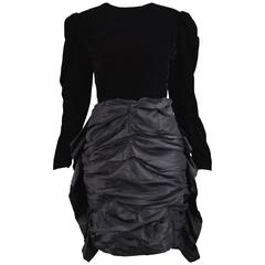 Givenchy Black Velvet & Silk Taffeta Ruched & Ruffle Mini Dress, 1980s 3