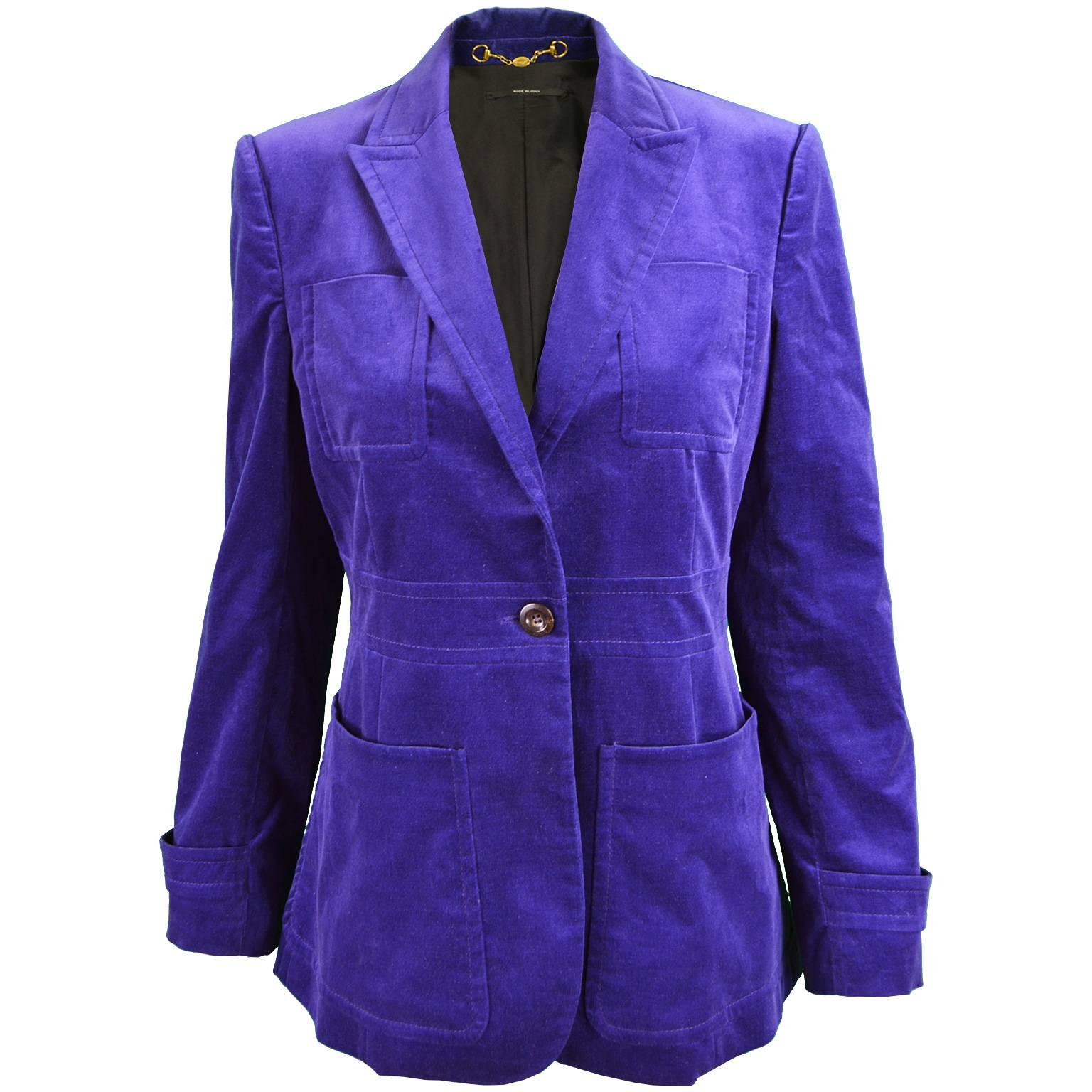 Gucci Purple Velvet Peaked Lapels Ladies Jacket